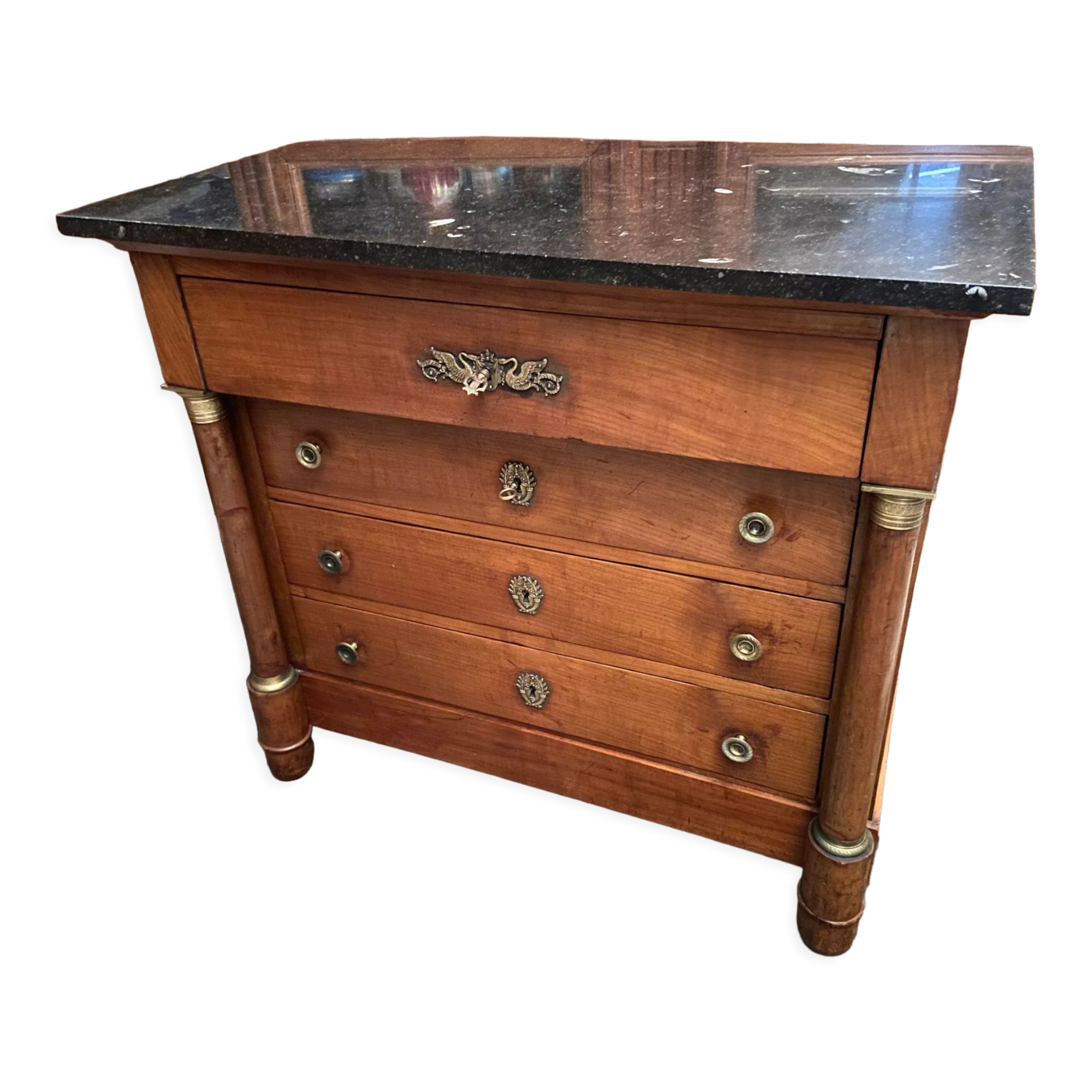 Chest of drawers with columns in blond walnut Empire style XIXth