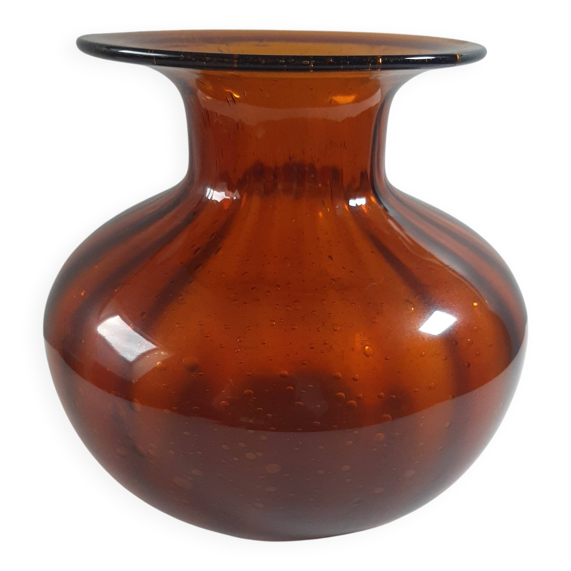 Orange vase in bubbled glass