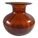 Orange vase in bubbled glass