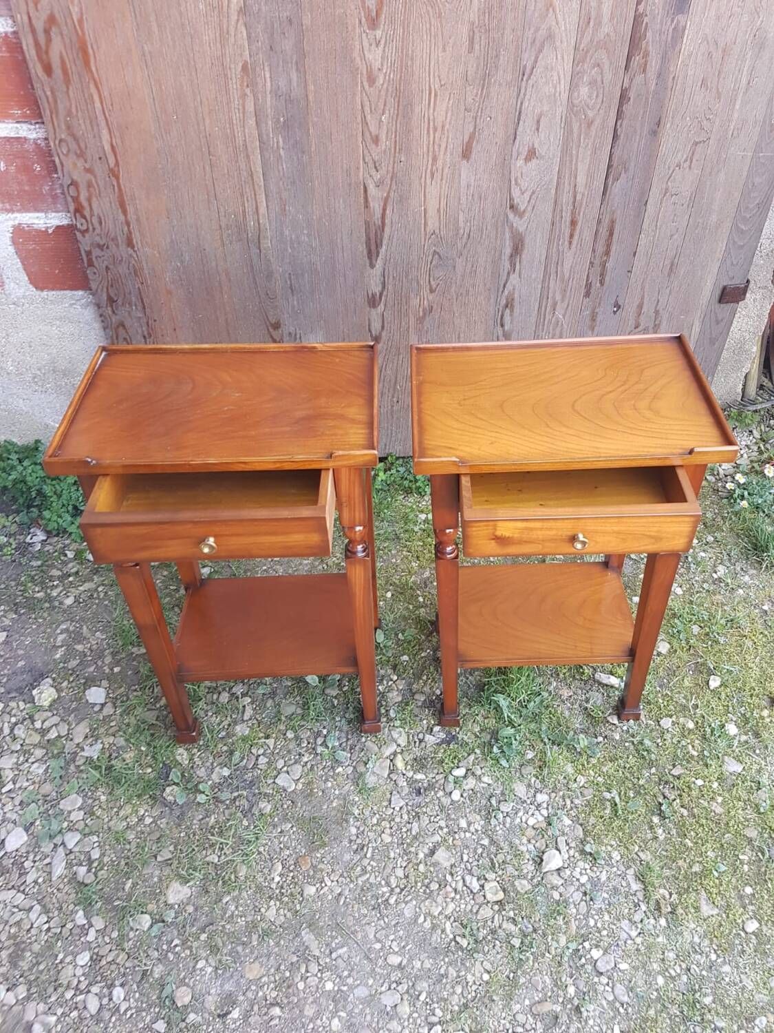 Pair of bedside nightstands with vintage wooden drawer