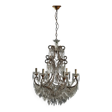 Antique gilded iron chandelier with 6 lights, Italy, early 20th century.