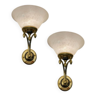 Large Brass Murano Glass Sconces Set of 2