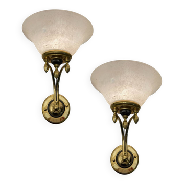 Lot de 2 grandes appliques en laiton et verre de Murano