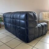 Kashima 2-seater sofa in black leather Michel Ducaroy, 1970