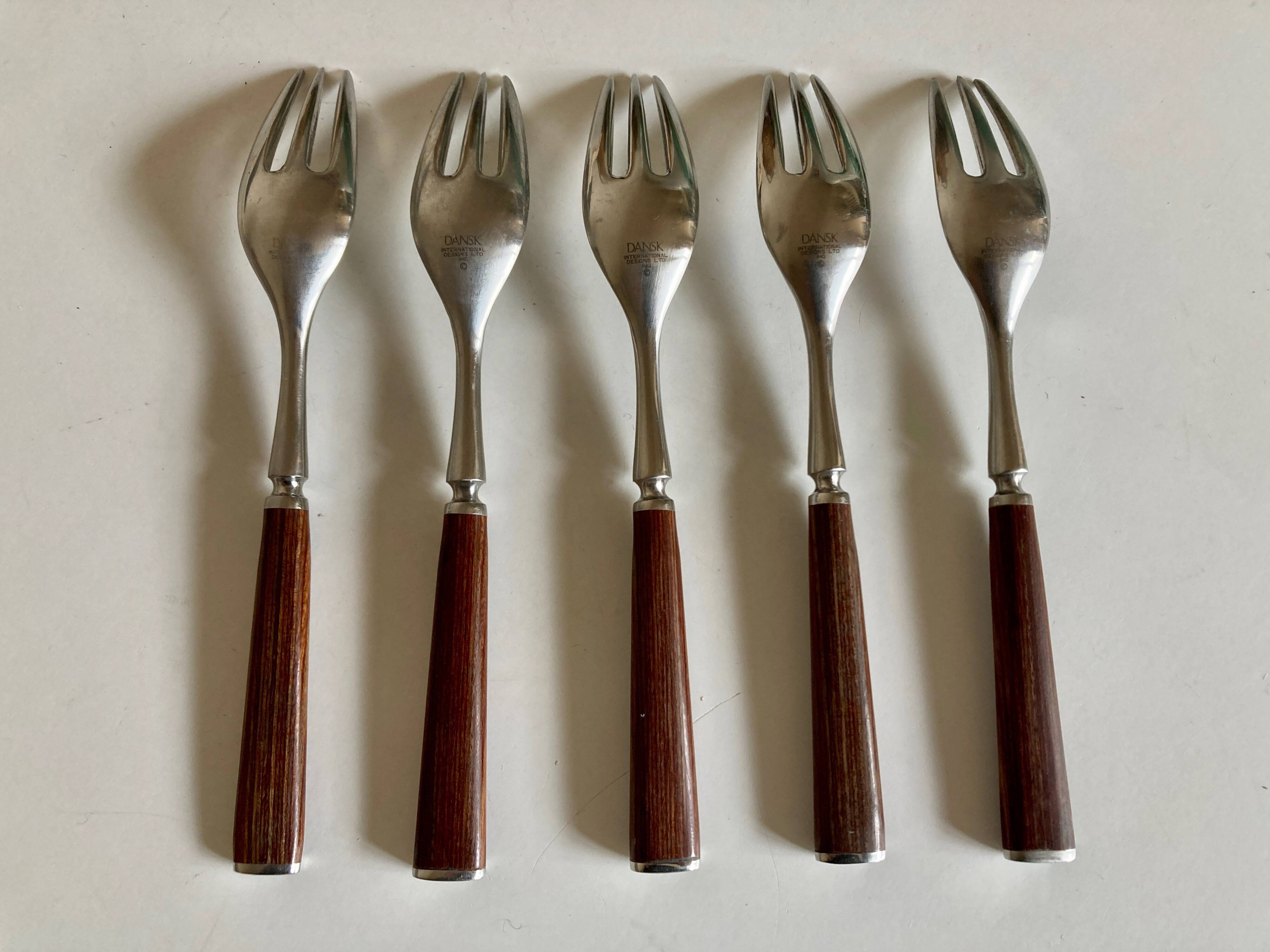 Set of 5 Dansk Design cake forks in teak 1980