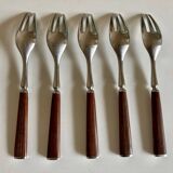 Set de 5 fourchettes à gateau Dansk Design en teck 1980