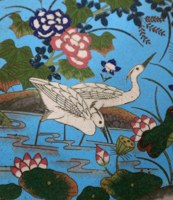 Pair of Round Bronze Dishes and Cloisonné Enamels, Meiji era, Japan – Late nineteenth