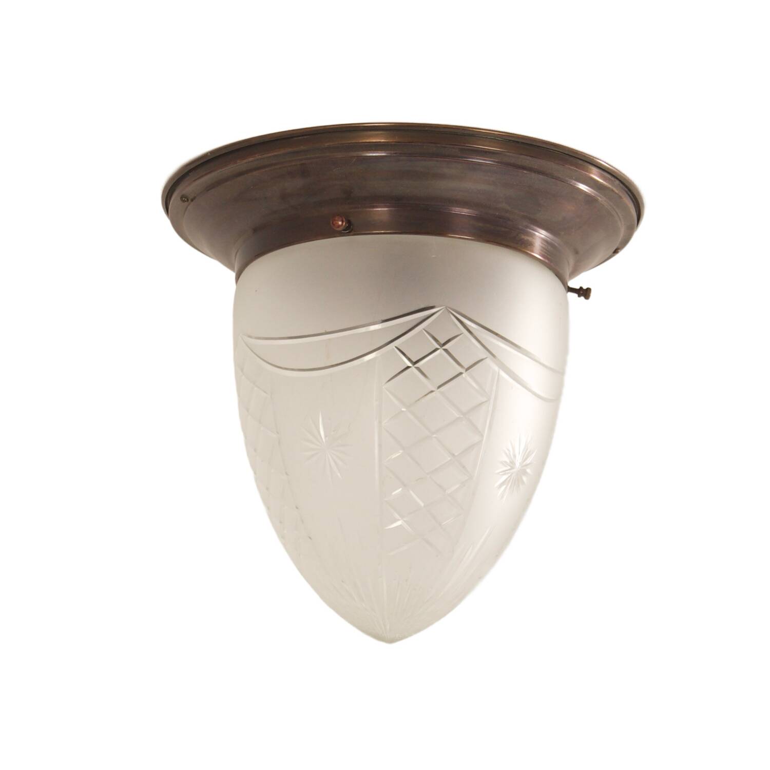 Large art deco ceiling lamp with brass base and cut glass, 1930s