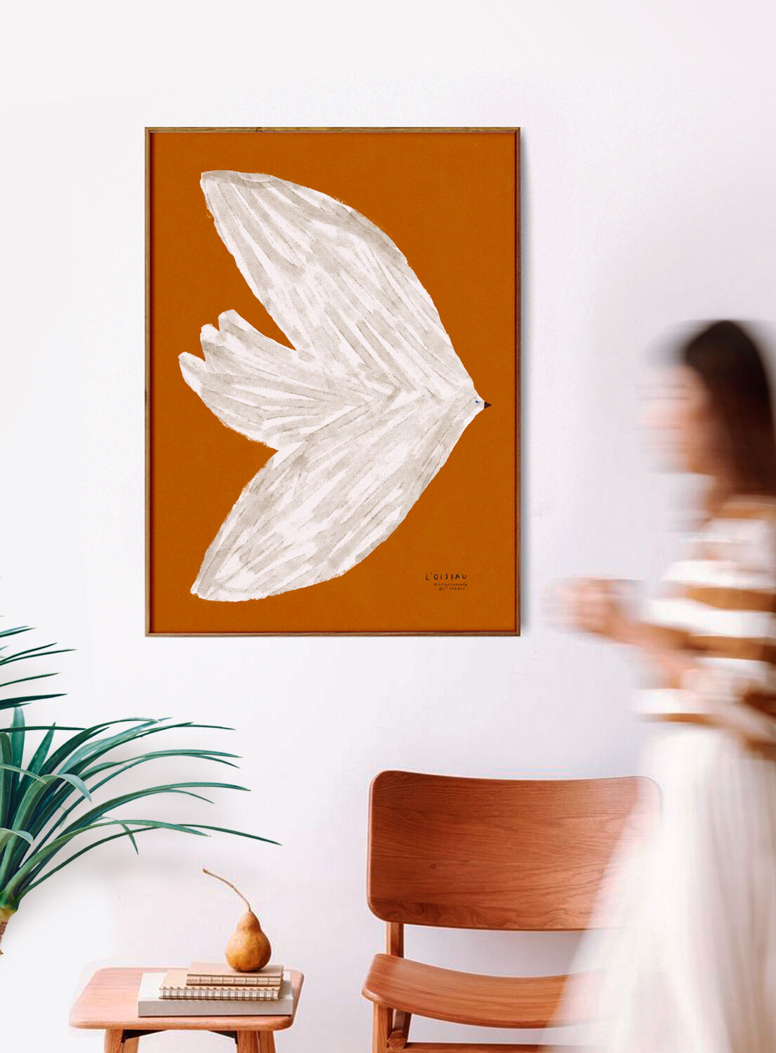 Affiche imprimée en qualité giclée avec illustration d'oiseau blanc en vol - 30x40cm