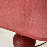 Pretty Turned Wood Lamp, Raspberry Red Color, Linen Lampshade