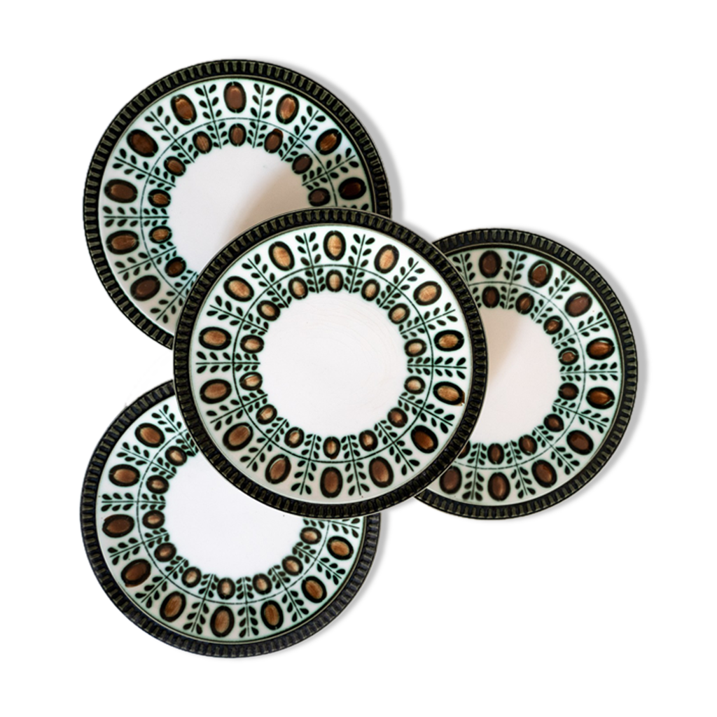 Lot D'assiettes à Dessert Vintage - Porcelaine - Motif Bouquet Champêtre Marron