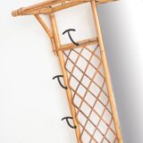 Vintage hall coat rack with mirror. Cane and metal. France, 1960s