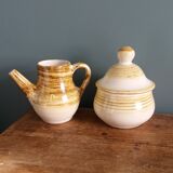 Sugar bowl and milk jug in Longchamp earthenware.