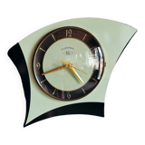 Vintage formica clock asymmetrical silent wall clock "BC Paris electric black green"
