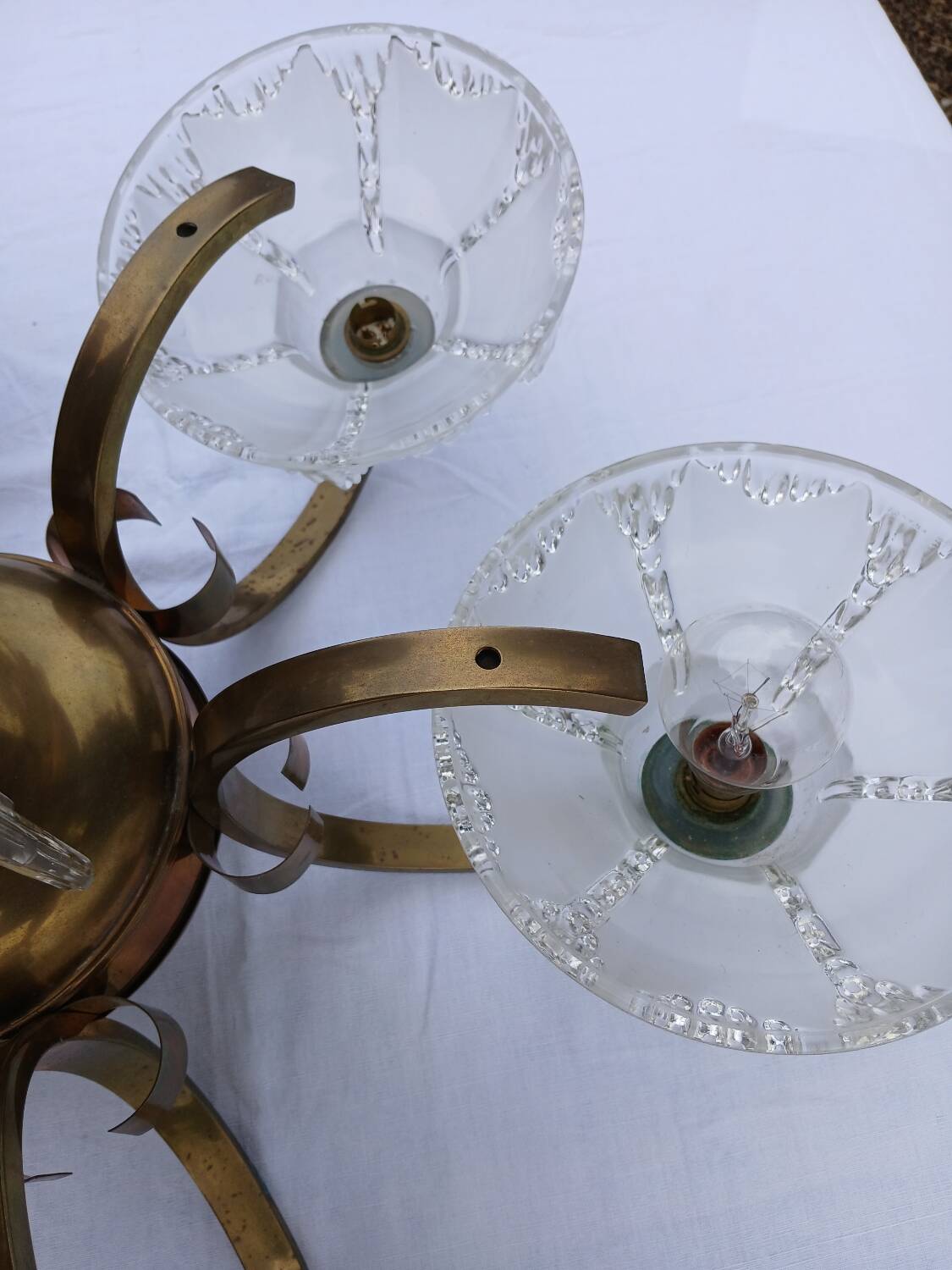 Antique Art Deco brass and glass chandelier