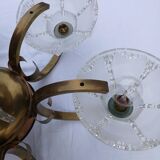Antique Art Deco brass and glass chandelier