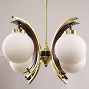 Mid-Century Modern Italian Brass and Opaline Chandelier