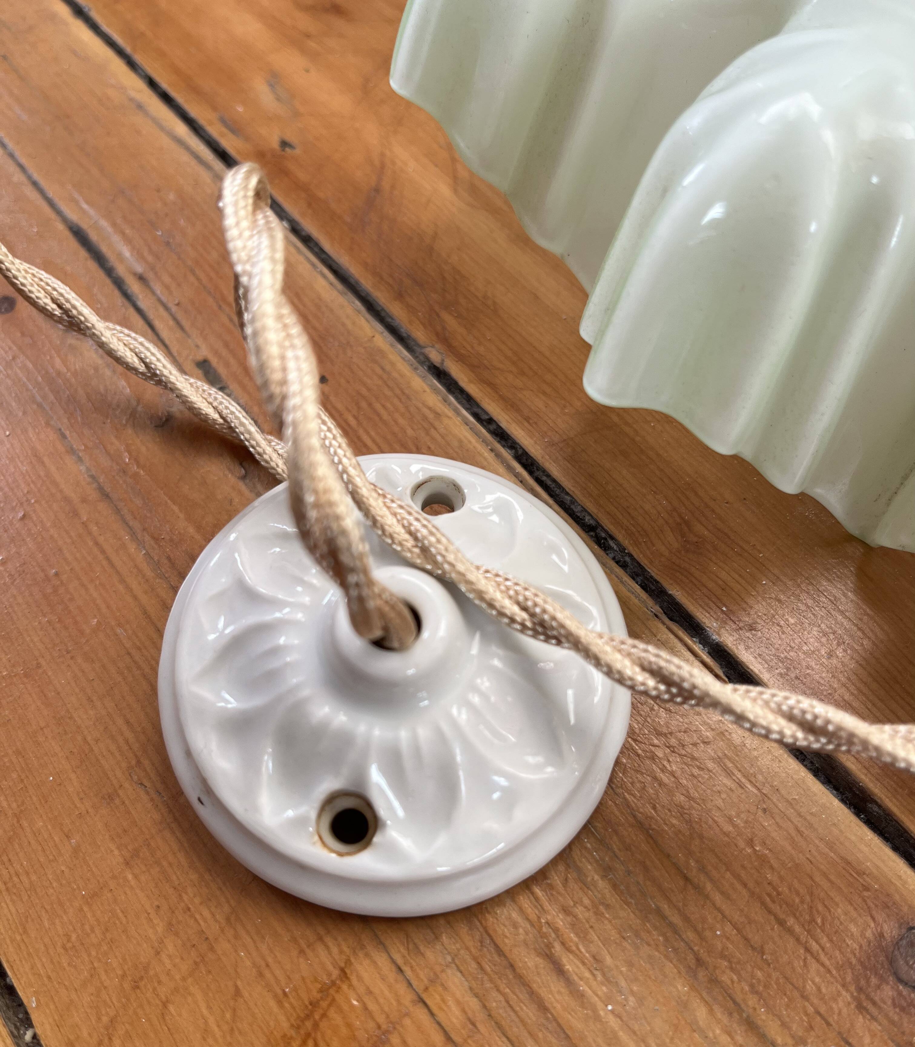 Opaline tray with light mint green ruffles