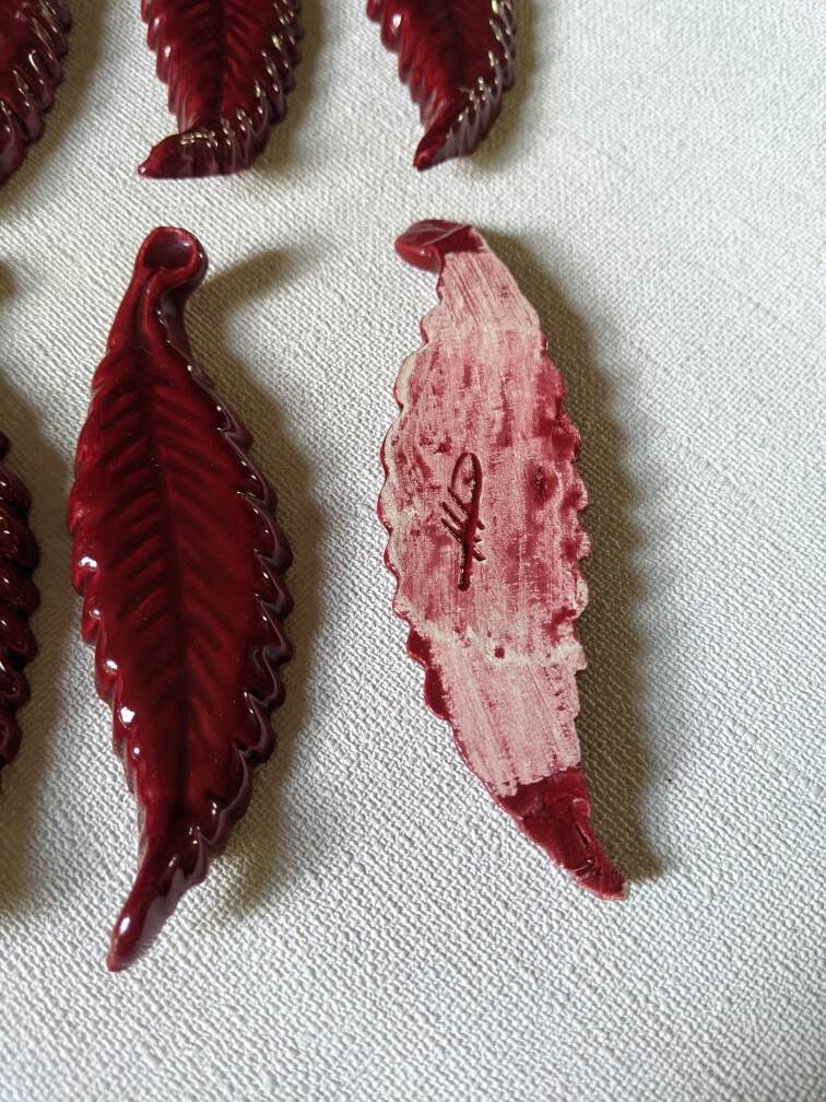 Handmade ceramic knife holder leaf decoration bohemian countryside