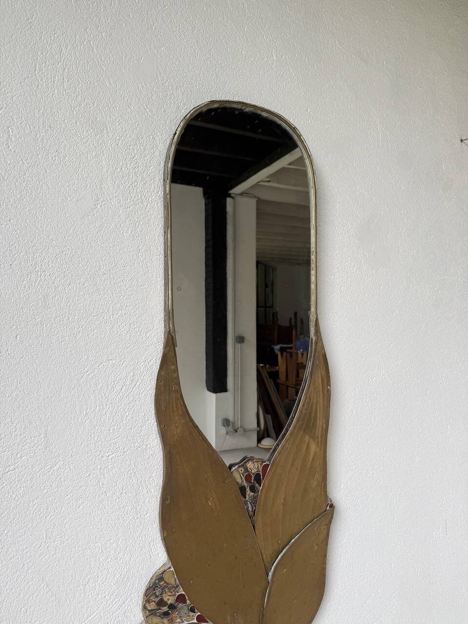 Brass flower oval mirror 1960