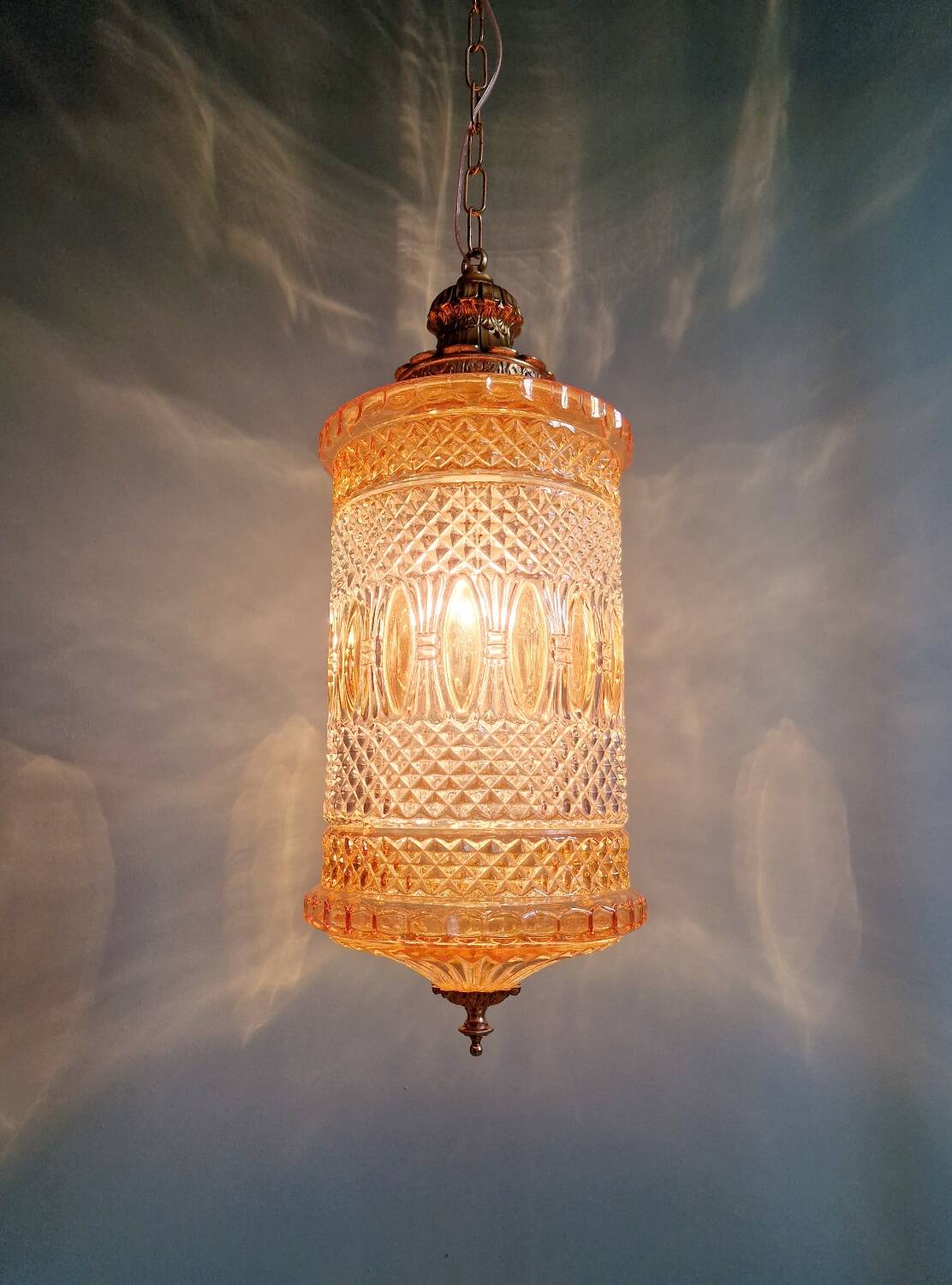 Glass and brass pendant light, 1960s