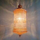 Glass and brass lantern-style pendant light, 1960s