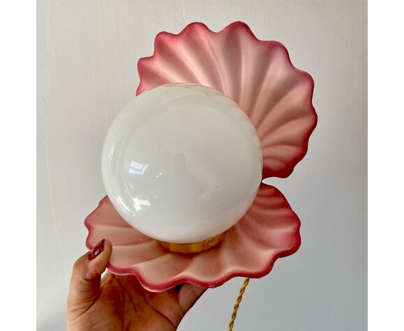 Lampe coquillage vintage en céramique rose