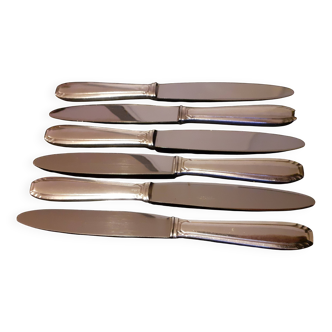 Set of 6 table knives / Silver metal handles