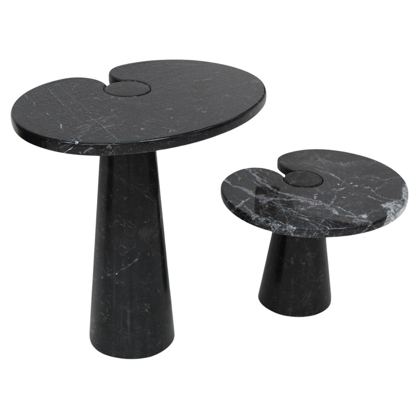 Mid Century Angelo Mangiarotti Pair of Eros Black Marble Side Tables Italy