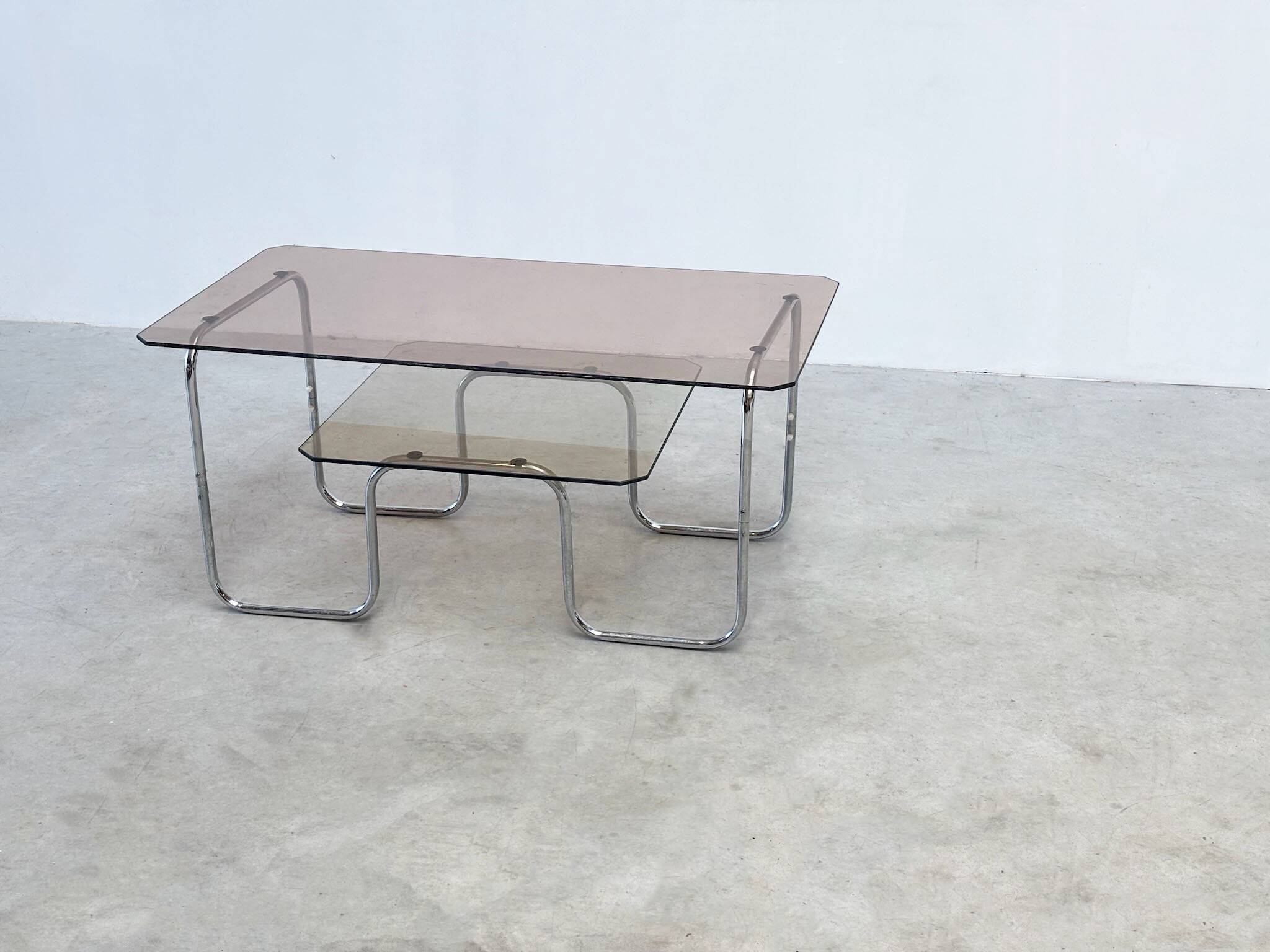 1980s 2-tier chrome coffee table