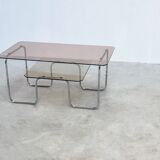 1980s 2-tier chrome coffee table