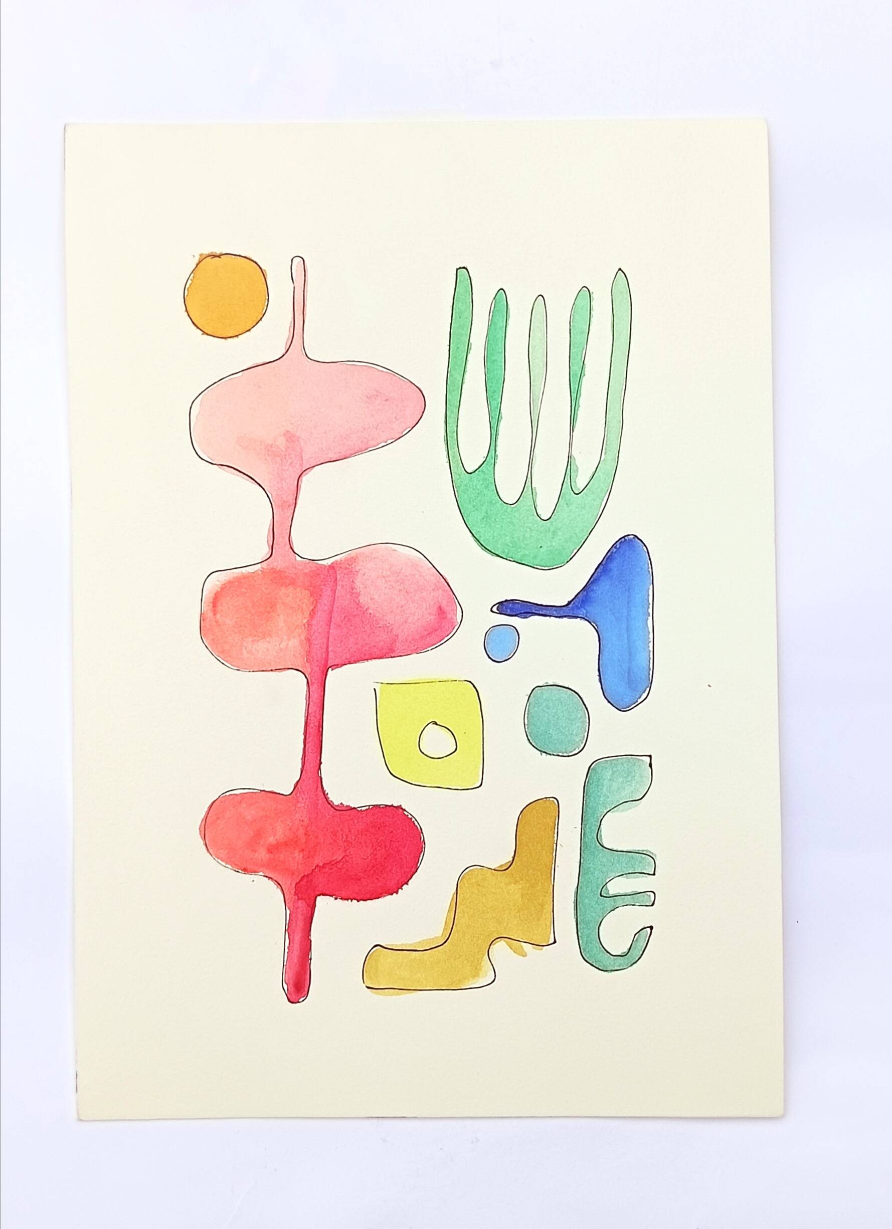 Original abstract painting – coloured organic shapes – 24 x 34 cm