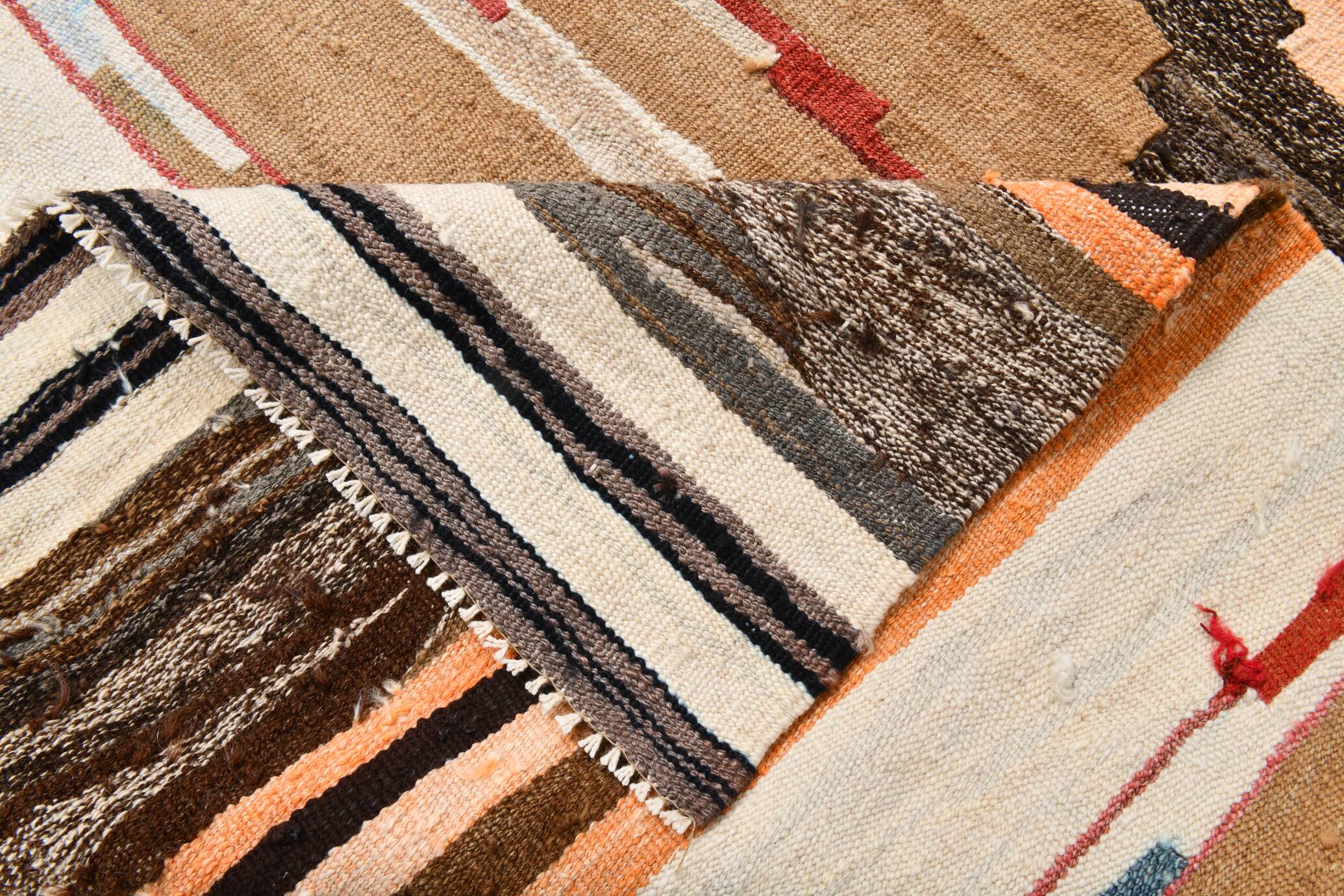 8x11 Brown & Cream Geometric Kilim Rug, 260x341Cm