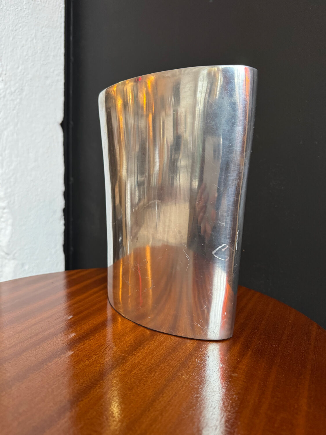 Brushed aluminium vase from the 1980s.