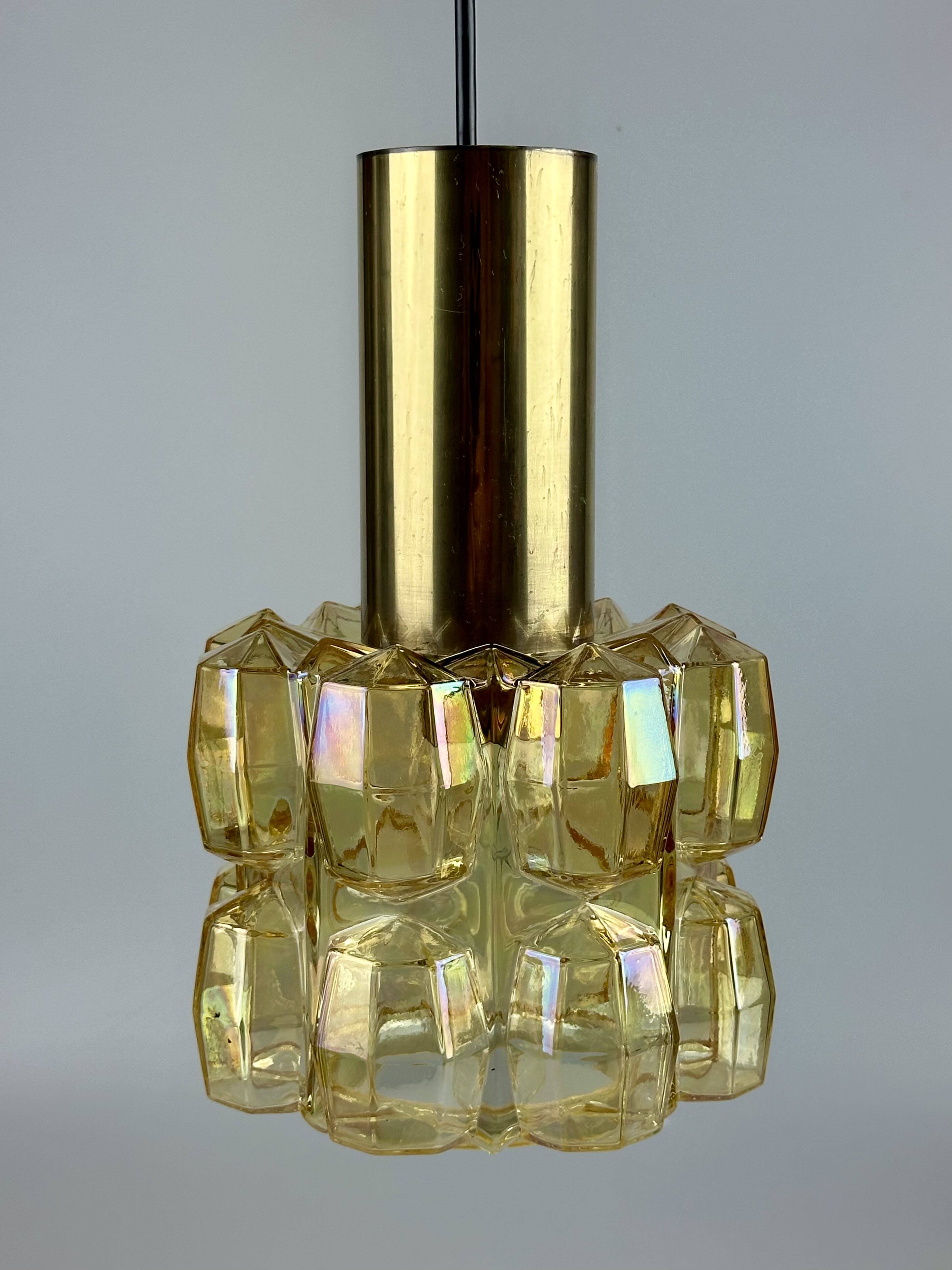 60er 70er Jahre Deckenlampe Glashütte Limburg Germany Glas & Messing Space