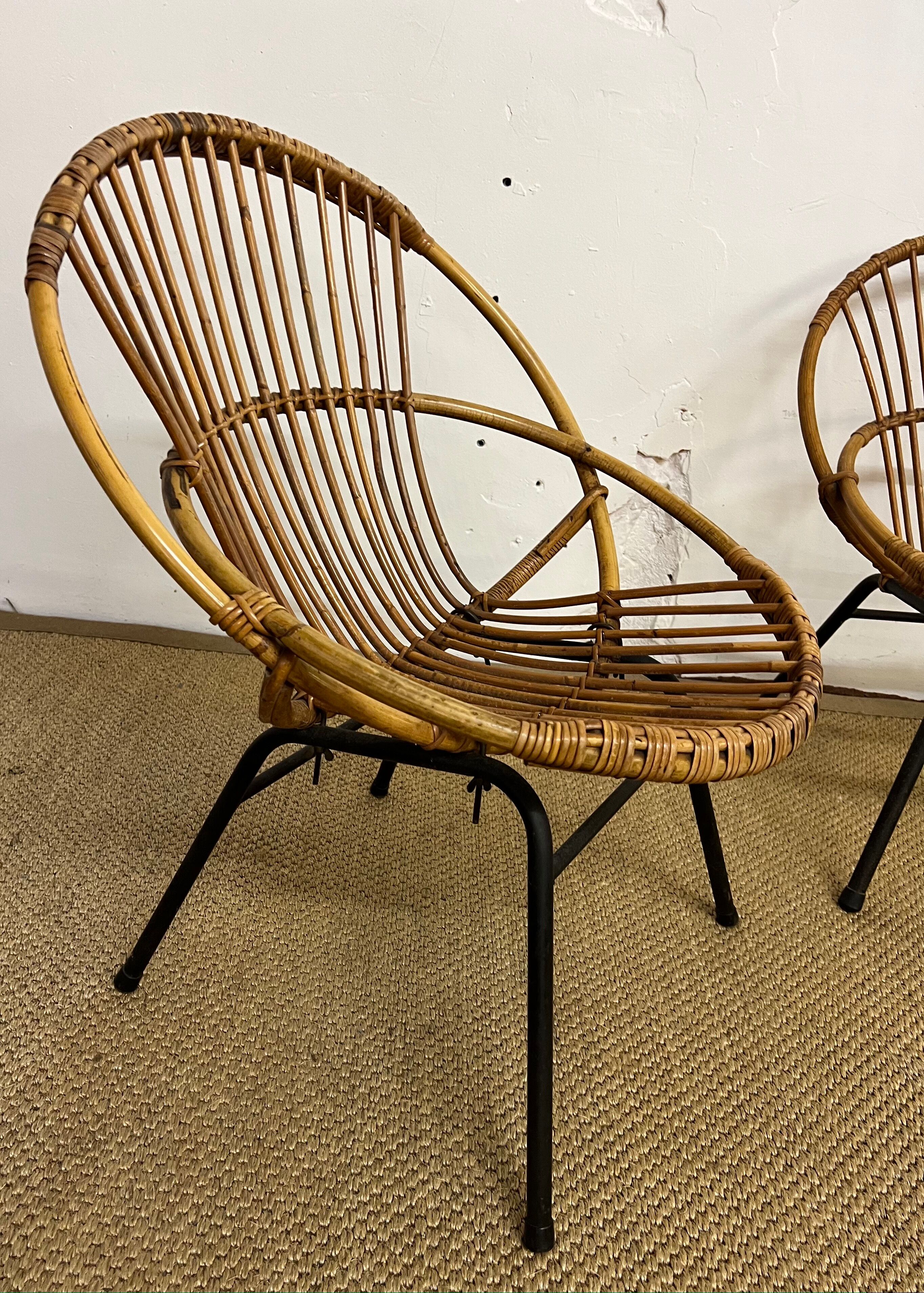 Rattan armchairs feet metal
