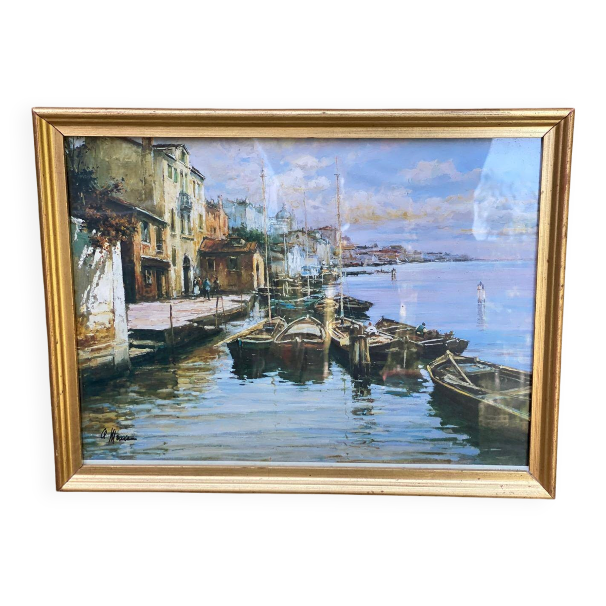 Printed tableau reproduction of a canal scene in Venice 1960