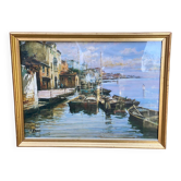 Printed tableau reproduction of a canal scene in Venice 1960