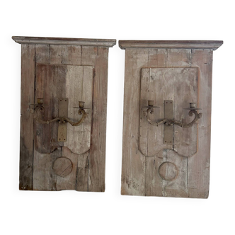 pair of wooden wall candlesticks