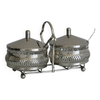 Saucières, serviteur en métal argenté et verre ciselé