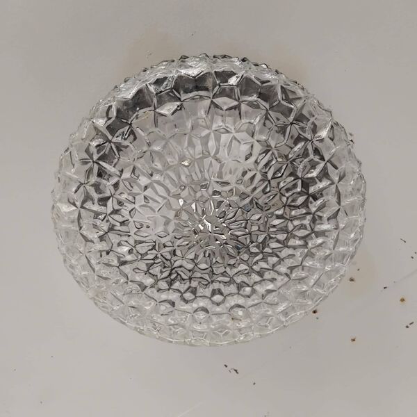 Grand plafonnier rond verre moulé pressé années 70