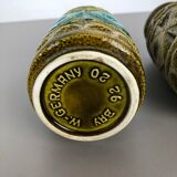 Set of 2 Multi-Color Op Art Pottery Floor Vase by Bay Ceramics, Germany, 1960s