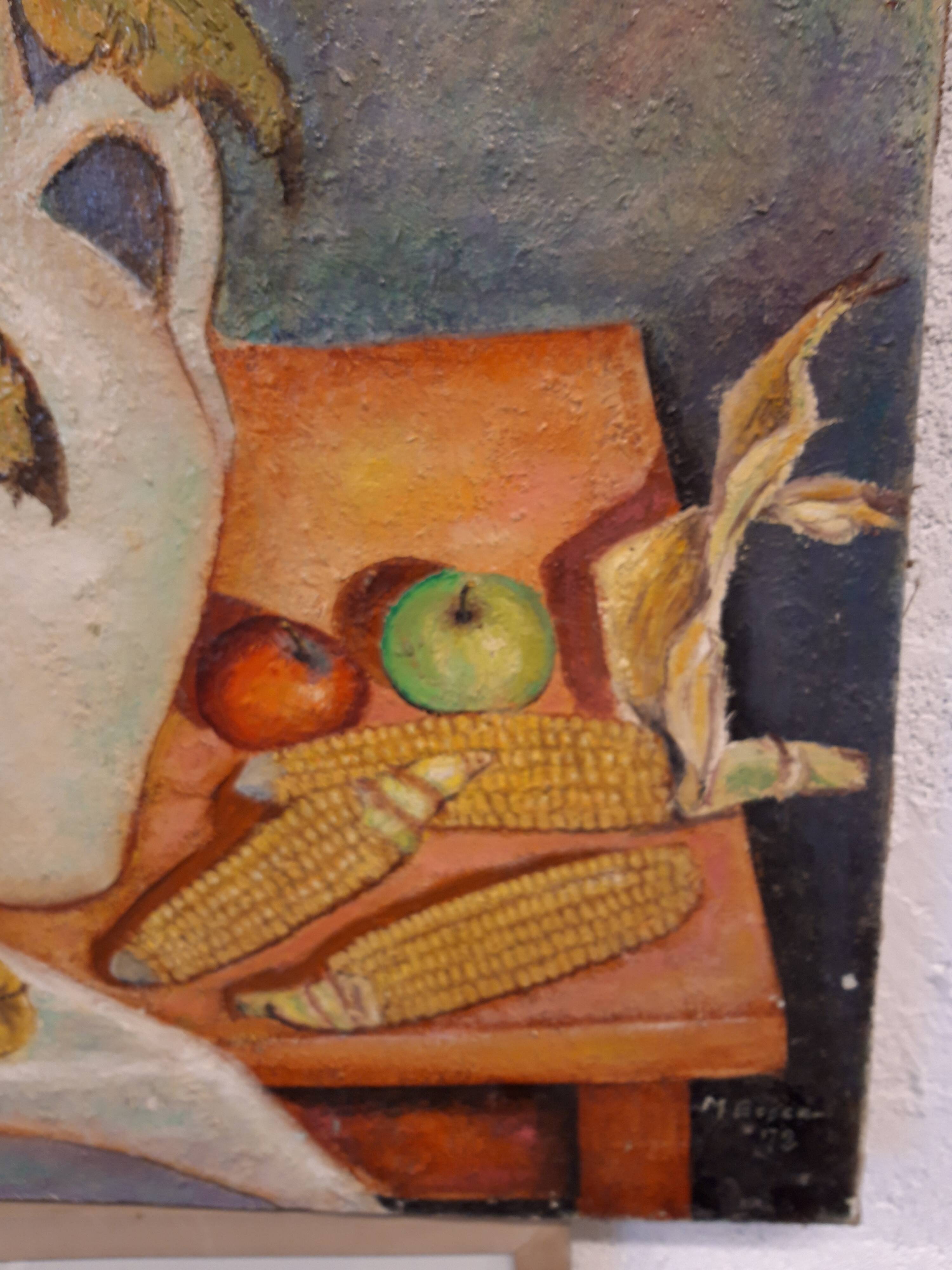 Oil on canvas, faded sunflowers