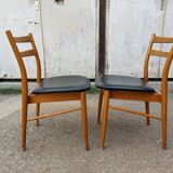 Pair of Scandinavian chairs in teak and black skaï, 60s