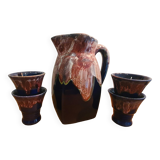 Vintage ceramic pitcher and 4 glasses set