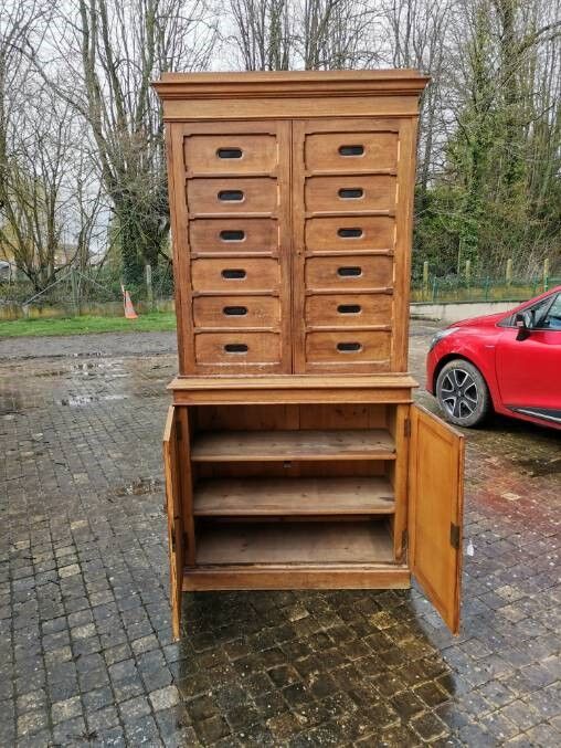 Solid oak store furniture with label door on doors