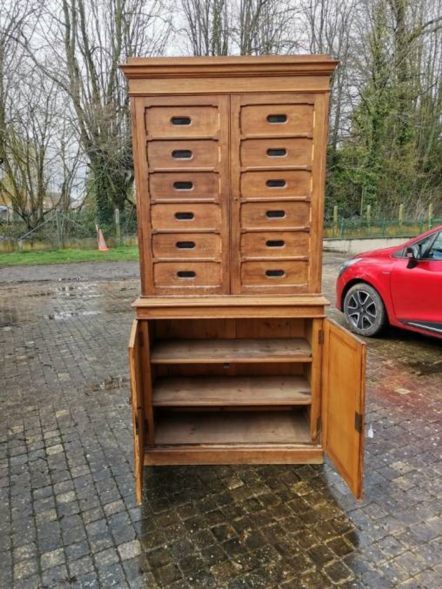 Solid oak store furniture with label door on doors