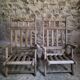 Set of 6 vintage American folding deck chairs in hardwood, 1940s–1960s.