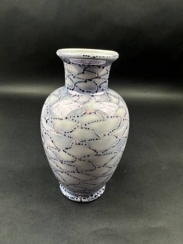 Porcelain vase decorated J. Lecquerile Lusseray France, chamois and mountain decor