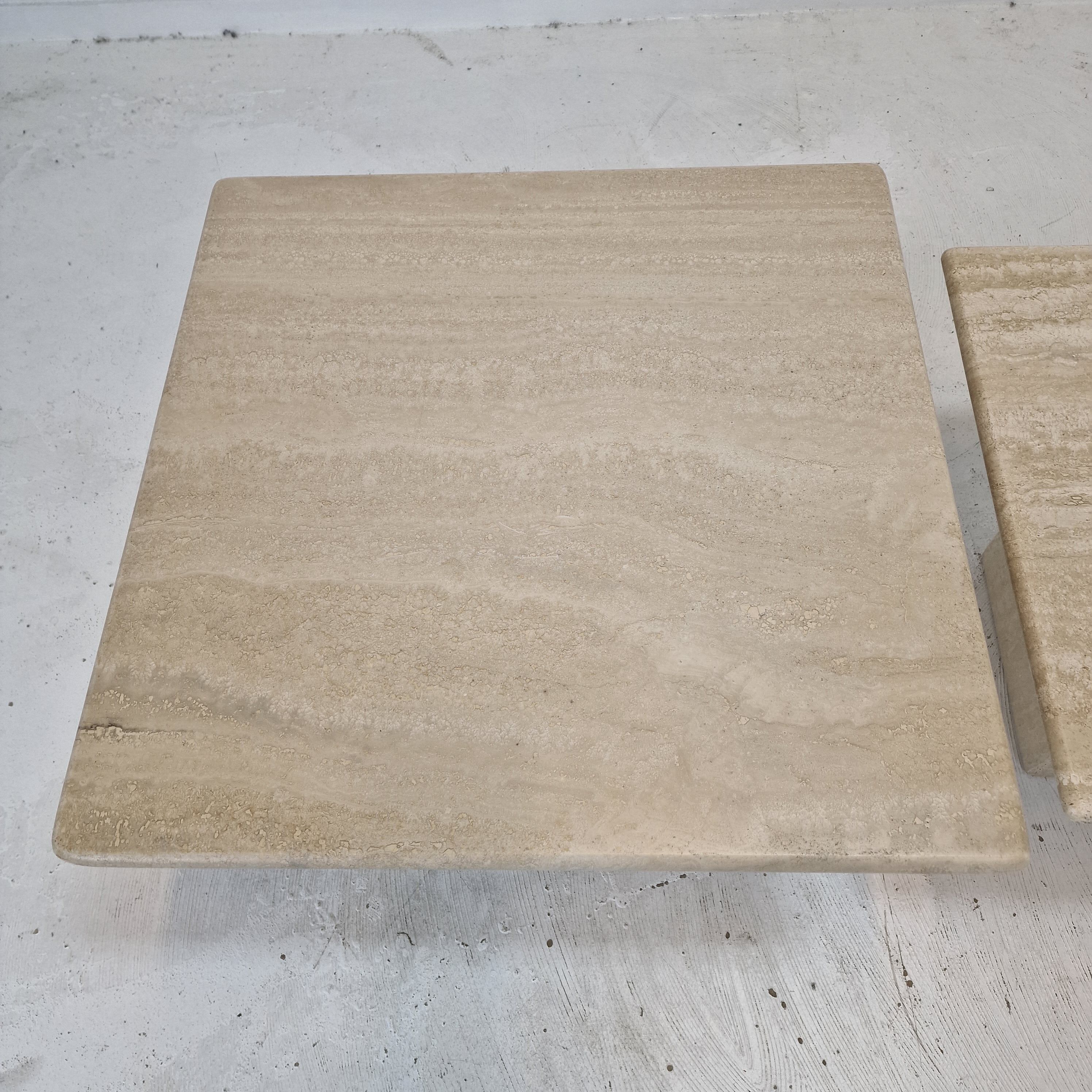 Set of 3 italian travertine coffee or side tables, 1980s